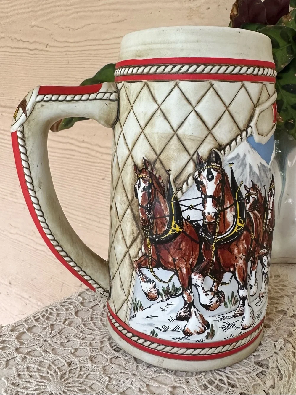 Vintage 1985 Budweiser Clydesdale Horses “A” Series stein Handcrafted in Brazil